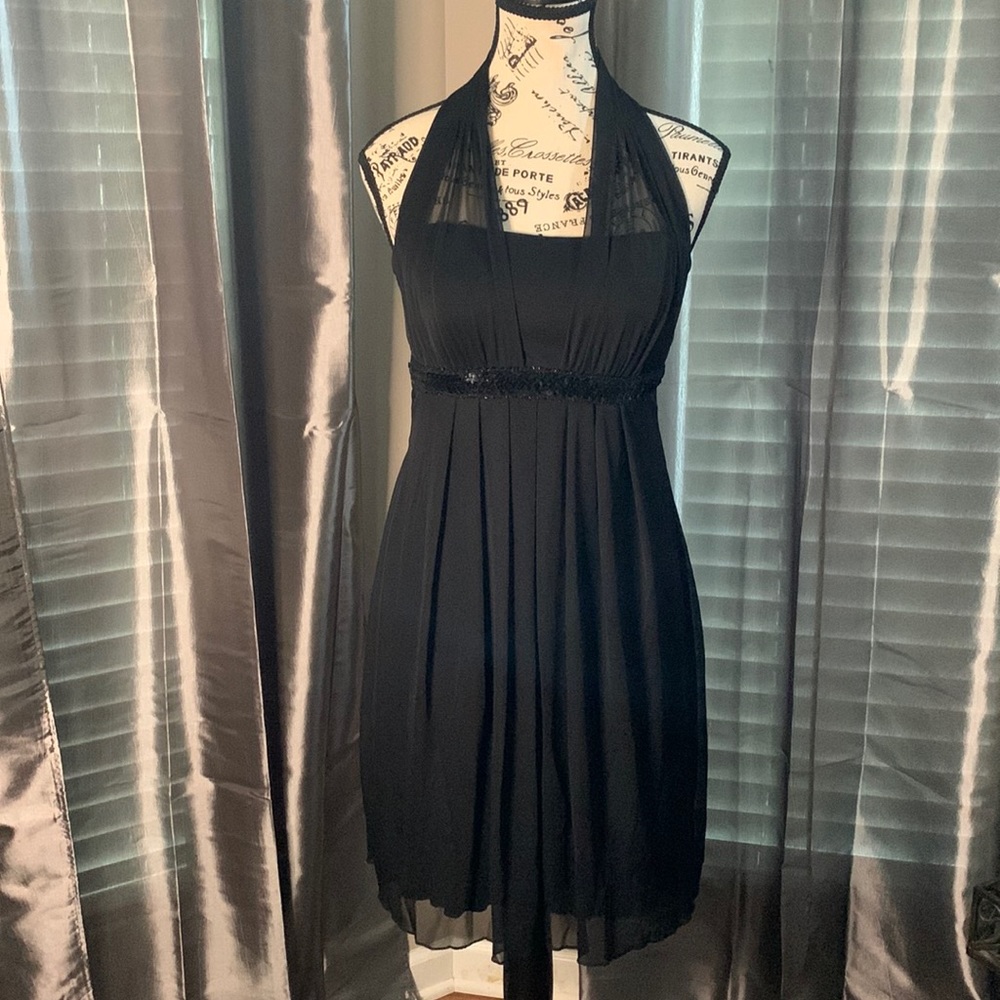 En Focus Studio Size 6 Little Black Sequined Club Dress with sheer halter